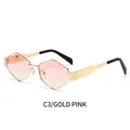 Gafas de sol poligonales de metal dorado con lentes degradadas rosas y patillas - Montura Dorada Lentes Rosas