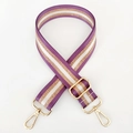 Detail of adjustable purple and white nylon bag strap with woven gold metallic thread - Purple