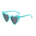 Fashionable cyan heart-shaped sunglasses with dark grey lenses and a glossy plastic frame - Cyan Blue Frame Grey Lens