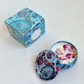 Blue paisley floral soy candle with dried petals and matching decorative gift box - Black Cherry (Tin)