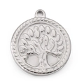 Ciondolo Albero della Vita in acciaio inossidabile argento con bordo intrecciato su bianco - Rilievo Albero della Vita con Bordo Intrecciato (KLJ4260-Z)