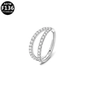 Silver ASTM F136 titanium earring with double-row white cubic zirconia stones - 10mm / Silver Double Layer Rhinestone