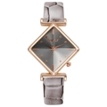 Montre à quartz losange élégante avec bracelet en cuir gris et boîtier rose doré - Gris