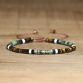 Adjustable woven bracelet with turquoise, tiger eye beads and bohemian heishi stones - No.78 African & White Turquoise