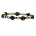 Bracelet tendance en perles de céramique losange avec motifs toile d'araignée noire et billes dorées - Perles Dorées + Bleu Royal