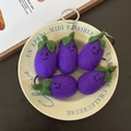 Set of five handmade purple wool felt eggplant keychains with cute smiling faces - Eggplant Quintet