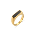 Minimalist gold-plated stainless steel ring with a rectangular black stone inlay - US 6 / Black Long Shell Style (R4397)