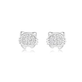 Orecchini a perno gatto in argento sterling S925 con pavé di cristalli lucidi - Oro Bianco