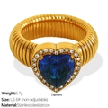 Gold stainless steel heart ring with blue zircon and textured band in size US 6 - US Size 6 / Gold with Cobalt Blue Zircon