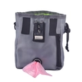 Gray pet training treat pouch with drawstring closure and built-in poop bag dispenser - 13*6*18cm / Gray