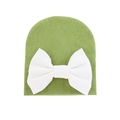 Soft cotton baby beanie in fruit green color with a large white decorative bow - 0-6 Months / Fruit Green and White