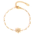 Gold stainless steel bracelet with witch hat charm and white beads for Halloween - Gold Spider Web - White Beads