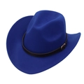 Classic royal blue wool felt cowboy hat featuring a brown leather belt and gold buckle - M (56-58cm) / Royal Blue Cowboy (Brown Belt)