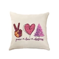 Pink gingerbread man and peace love christmas print on beige linen pillowcase cover - Peace Love Christmas v2 (2307-16)