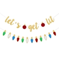 Set decorazioni natalizie con striscione glitter let's get lit e lampadine colorate - Set di striscioni multicolore