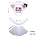 Three-piece white plush cat ear headband tail and tutu skirt set with dimensions - Top And Bottom / Soft Pink Glitter White Cat Set (Headband+Sticker+Tail+Tutu)
