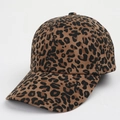 Detailed close-up of vintage leopard print baseball cap featuring textured suede fabric - Adjustable / Camel
