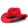 Red wool felt western cowboy hat with a black leather belt and silver buckle - Red