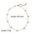 18k gold plated stainless steel four-petal flower necklace with white bead details - Daisy Flower Necklace (TN3289-TR) / 40+5cm