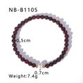 18K gold plated stainless steel bracelet with garnet red beads and white pearl accent - Deep Red Garnet Beaded Style (NB-B1105) / 18K Gold