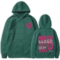 Forest green pullover hoodie with vintage California surf memories print and kangaroo pocket - S / Dark Green (Pink Print)