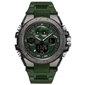 Army green and gunmetal sport watch with green skull dial and dual display - 6087 Army Green Men's