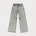 Detail van high-waist jeans met wijde pijpen, vintage wassing en plooien bij de knieën - XS / Sneeuwwas Grijs