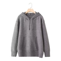 Detailed close-up of dark grey knitted hoodie texture with classic kangaroo pocket - S / Gray