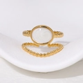 Minimalist double-layered gold open ring featuring a white oval rose relief surface - Pearl White
