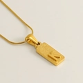 Golden stainless steel rectangle necklace with frosted texture and letter K pendant - Letter K