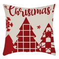 Christmas pillowcase with beige linen base and red Christmas tree snowflake design - Beige Red Christmas Text