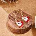 Festive Santa Claus dangle earrings in red and white enamel finish on a wooden base - Classic Santa Claus Style (E00913G)