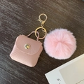 Chic pink crocodile pattern mini bag keychain with large plush faux fur pompom charm - Lizard Pattern / Pink