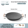 Korean 33cm non-stick round grill pan with wooden handles and complete storage set - 33cm Universal (Free Clip + Handle + Bag)