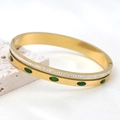 Golden stainless steel bangle with green marquise stones and micro-pave star detailing - Gold Marquise Green Gem