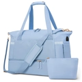 Detail of light blue gym bag with bottom shoe compartment and USB charging port feature - Sky Blue
