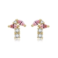 Detail of 18K gold plated fruit-shaped stud earrings with pink and white cubic zirconia - Pink and White Marquise Rhinestone Style (EH00551)