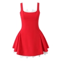 Elegantes rotes Mini-A-Linien-Kleid mit weißem Spitzenbesatz und breiten Trägern für Sommer - Rot