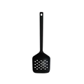 Single black heat-resistant silicone slotted turner spatula with ergonomic long handle - Slotted Spoon (Black)