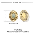 Detailansicht des 19mm Gold-Edelstahl-Hornanhängers mit grünem Naturstein und Größenangaben - VG630 (Grünes Oval)