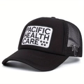Cappello trucker rétro Pacific Health Care ricamato con rete nera e dettaglio palma - Nero