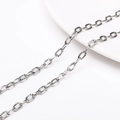 Polished silver stainless steel oval chain link with engraved wavy textured finish - Style 13 Engraved Wave Oval Chain (FLB074) / 1 Meter