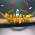 Handmade golden crown with wings and colorful raw crystal pillars on a headband - Yellow Crystal + Gold Wings