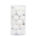 24-piece set of white Christmas balls with glitter, shiny, and matte finishes in a tube - White