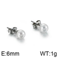 Pendientes de perla blanca redonda de 6mm con postes de acero inoxidable plata - 6mm / Color Acero (KE86445-KFC)