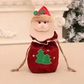 Christmas Santa claus drawstring gift bag made of red burlap with green tree embroidery - Christmas Solid Color Bottom Apple Bag [Santa]