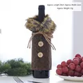 Brown tweed Christmas wine bottle cover in coat design with faux fur trim and wooden buttons - Gray Check Linen Wine Bottle Cover
