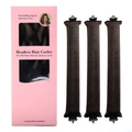 Detailed heatless hair curler set with three brown rods and pink gift packaging box - 3 Pieces Boxed / Coffee