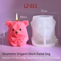 Pink origami dog candle next to white translucent silicone mold on purple background - Origami Short Ear Dog LZ-611