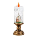 Christmas LED candle water globe with nativity scene and vintage bronze base - Short Manger Scene with Music
